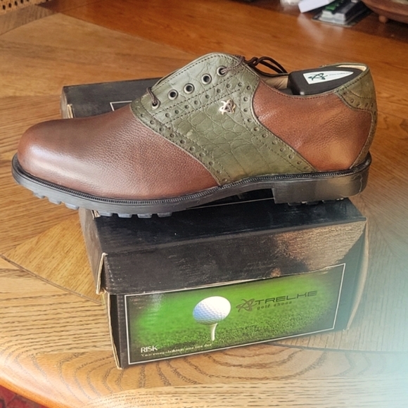 Trelke Golf Shoes Brown and Green Premium Argentine Leather Men's size 9 - Picture 2 of 8